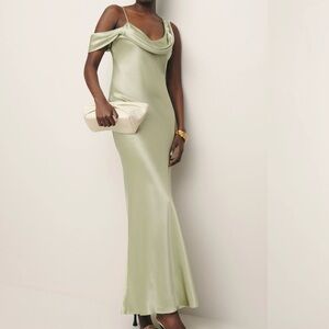 Reformation Ronda Silk Maxi Dress Gown Size 6 in Dried Herb Green